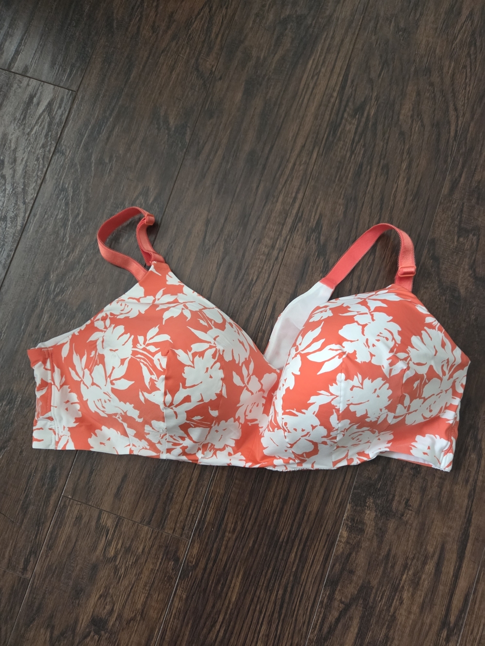Floral Moulded T-Shirt Bra - Coral & White